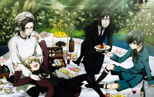 brunettes blondes food cake outdoors kuroshitsuji ciel phantomhive sebastian michaelis wine alois tr Wallpaper